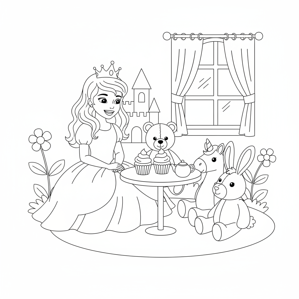 Princess Tea Party — Free Coloring Page for Kids coloring page