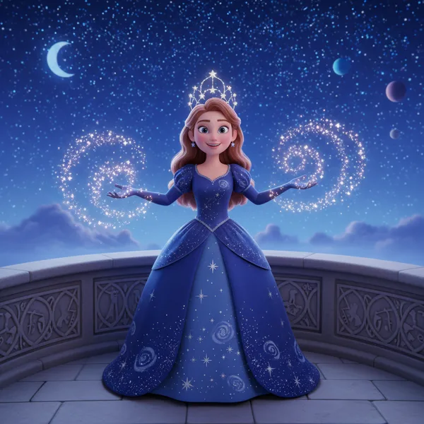 Magical Princess on a Starry Balcony — Free Coloring Page for Kids