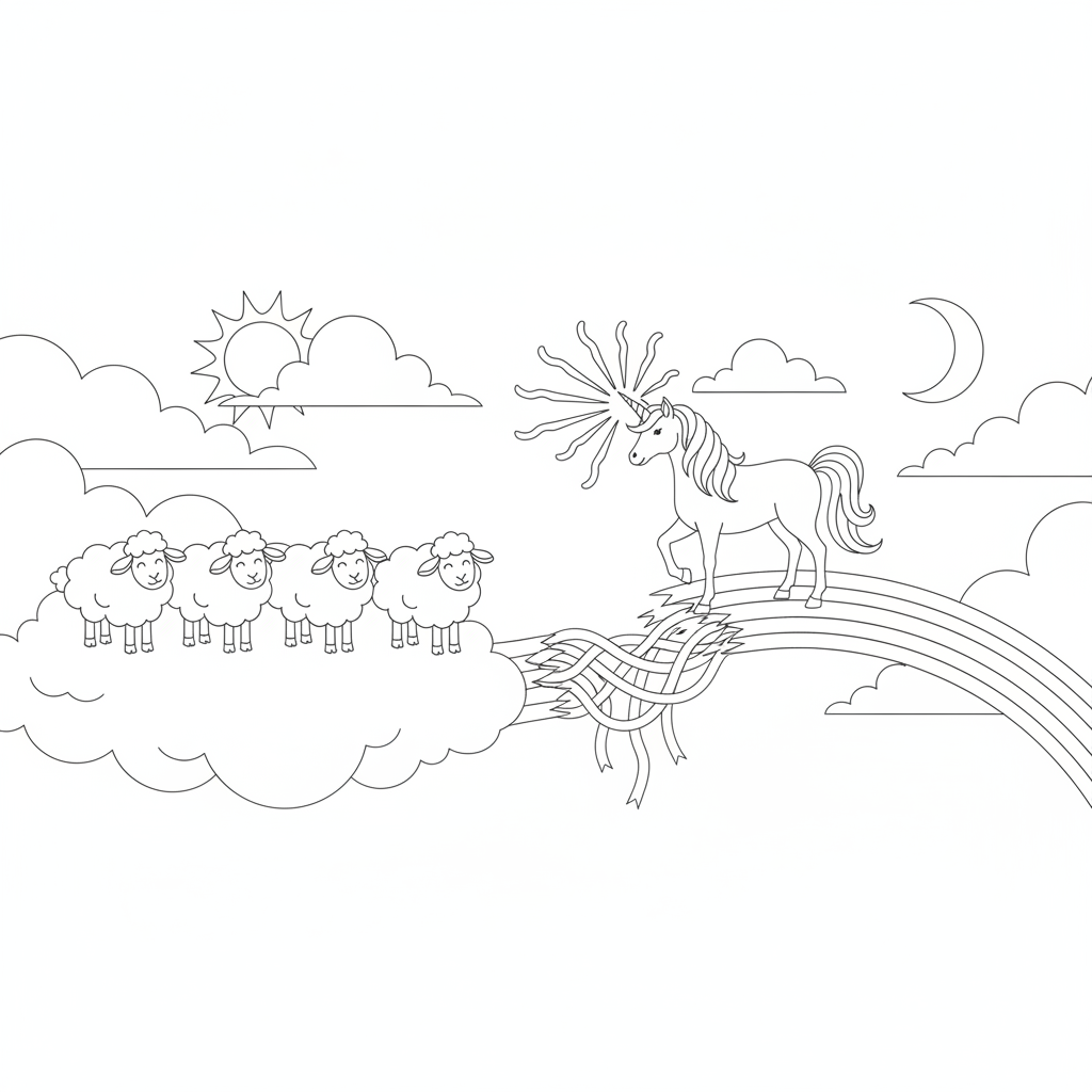 Whimsical Unicorn Leaping Over Rainbow — Free Coloring Page for Kids