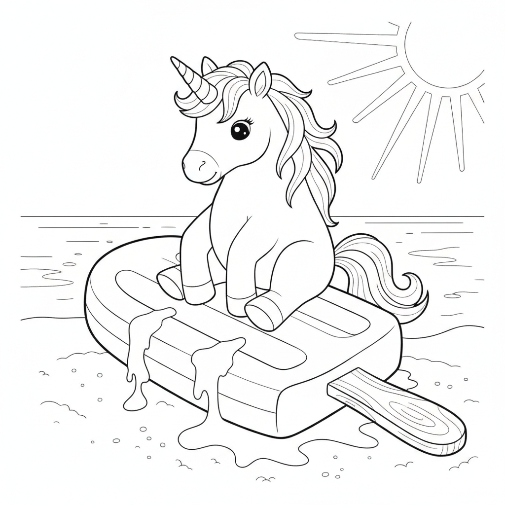 A cute unicorn on a rainbow popsicle — Free Coloring Page for Kids