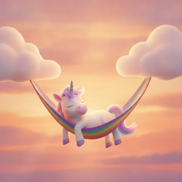 Cute Unicorn Sleeping in a Rainbow Hammock — Free Coloring Page for Kids