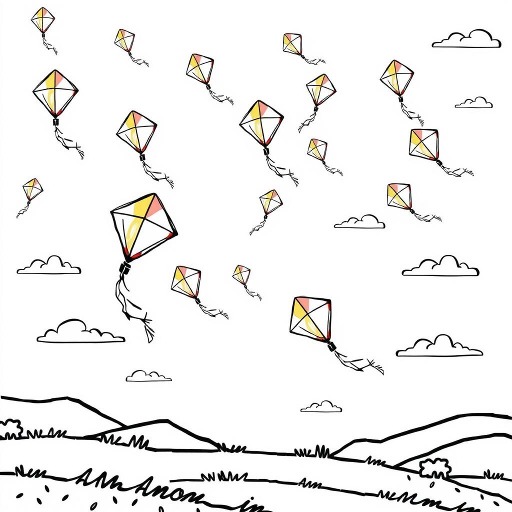 Pastel Kite Festival Coloring Page coloring page