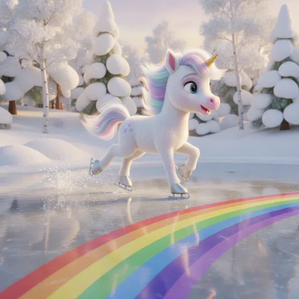 Cheerful Unicorn Ice Skating in a Winter Wonderland — Free Coloring Page for Kids