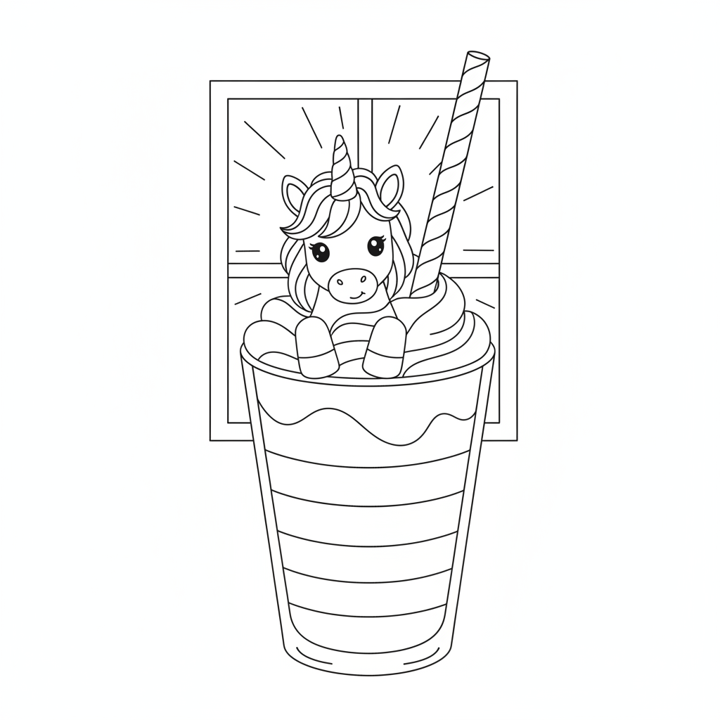 Cute Unicorn with Ice Cream Milkshake — Free Coloring Page for Kids
