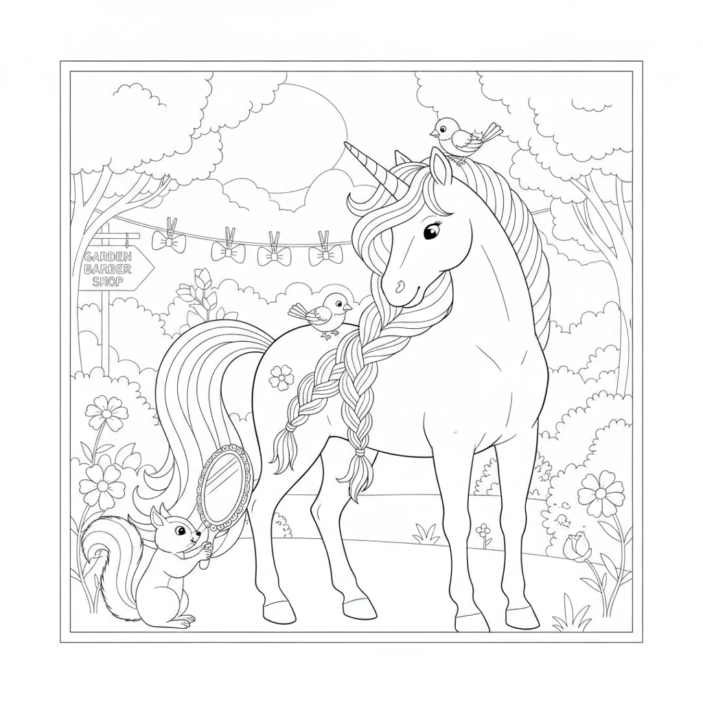 A whimsical unicorn with a rainbow mane — Free Coloring Page for Kids