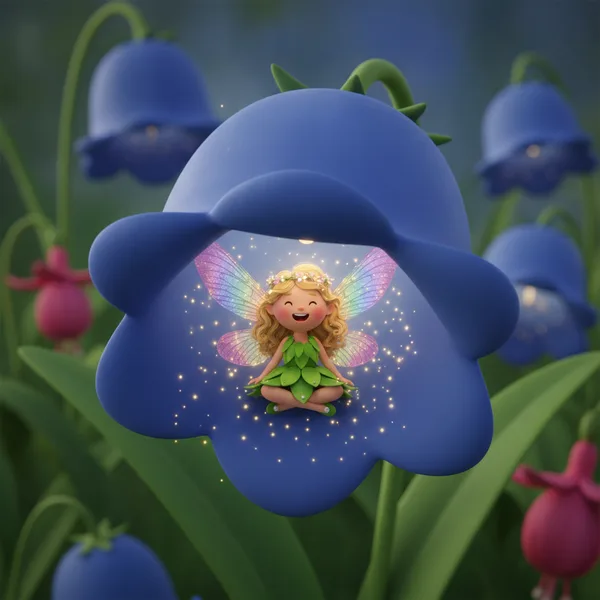 Hada Juguetona en una Flor Azul — Dibujos de Hadas para Colorear — Gratis para Imprimir
