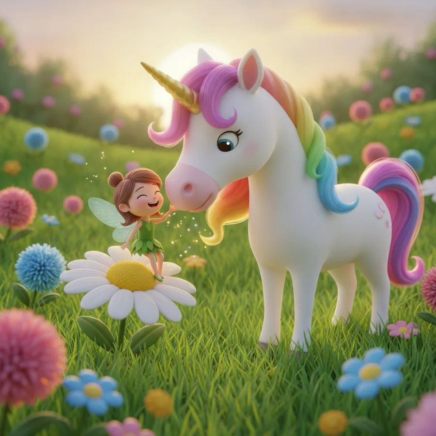Dieses bezaubernde Ausmalbild zeigt eine fröhliche Fee und ein freundliches Einhorn in einer sonnigen Wiese. Die großen Flächen mit Blumen sind leicht auszumalen, während die filigranen Details der Mähne des Einhorns eine Herausforderung für junge Künstler darstellen können.