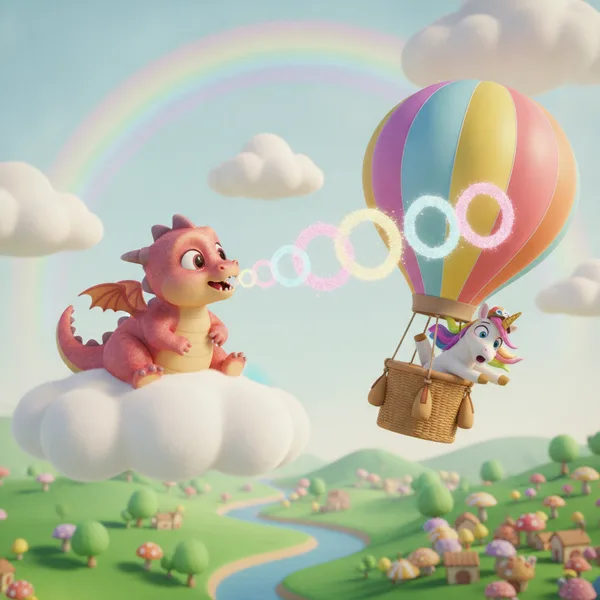 Un adorable dragón rosa soplando burbujas — Dibujos de dragón para Colorear — Gratis para Imprimir