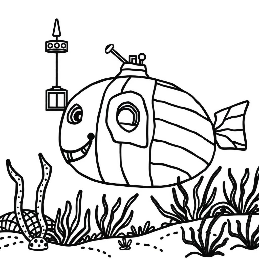 Rainbow Submarine Coloring Page coloring page