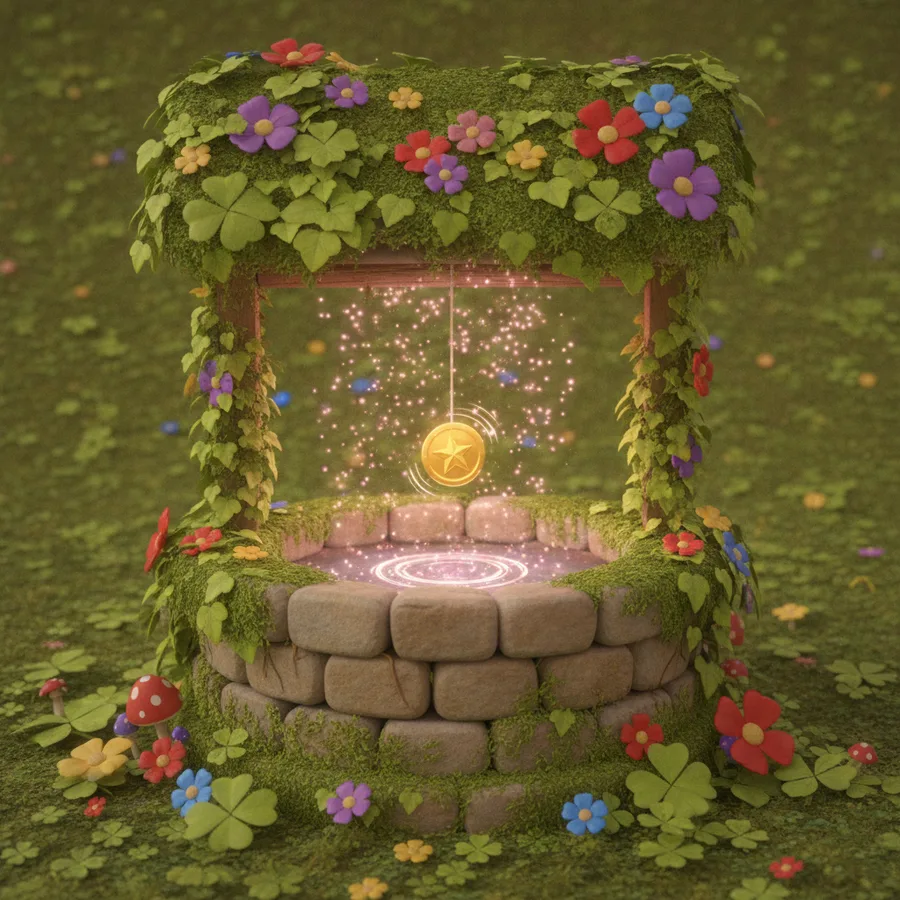 Este poético pozo de deseos está decorado con flores coloridas y enredaderas, creando una escena alegre para colorear. Las grandes flores son fáciles, mientras que las enredaderas ofrecen un divertido desafío.