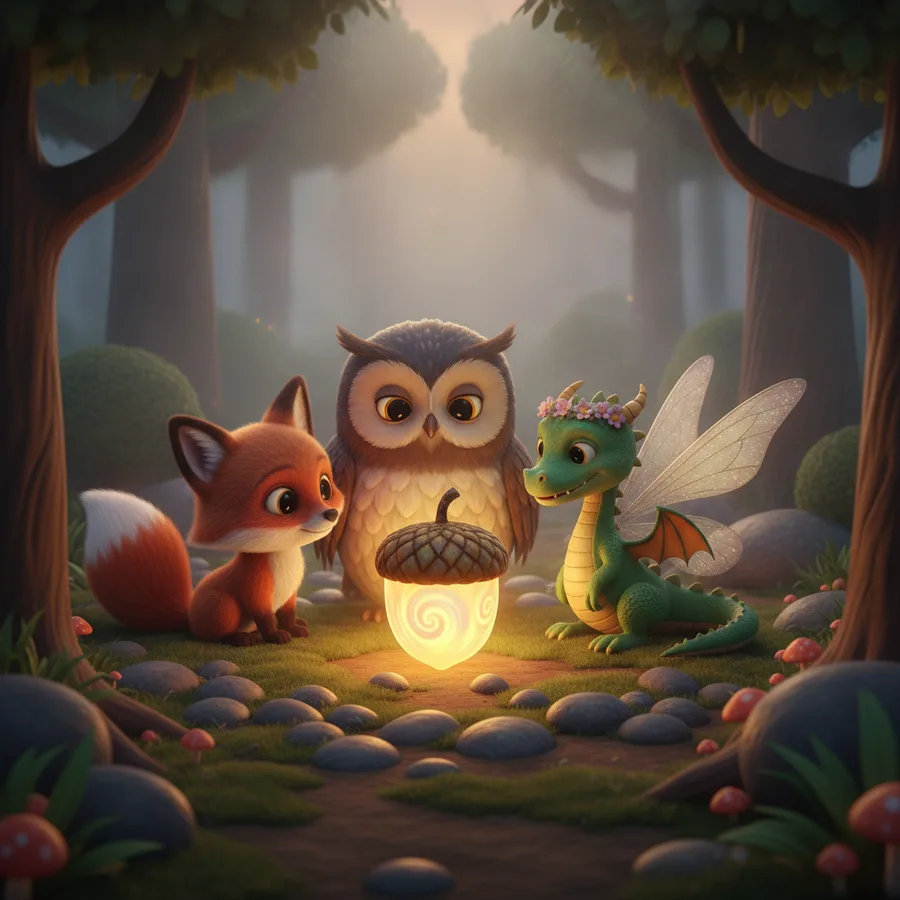 This whimsical forest scene offers fun, easy areas to color like the soft trees and glowing acorn, while the dragon's scales provide a fun challenge.