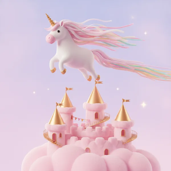 Whimsical Unicorn Leaping Above Pink Castle — Free Coloring Page for Kids