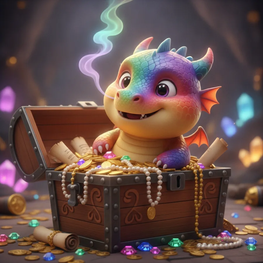 Cette page à colorier présente un dragon bébé amical avec des écailles éclatantes. Le coffre est facile à colorier, tandis que les écailles peuvent être plus détaillées.