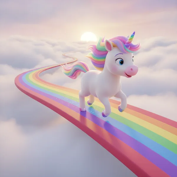 Joyful Unicorn Trotting on a Rainbow Pathway — Free Coloring Page for Kids