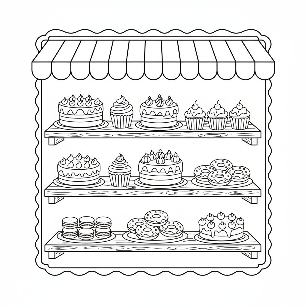 Rainbow Pastry Shop Coloring Adventure — Free Coloring Page for Kids coloring page