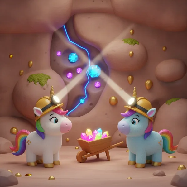 Unicornio en una Cueva de Gemas — Dibujos de Unicornio para Colorear — Gratis para Imprimir