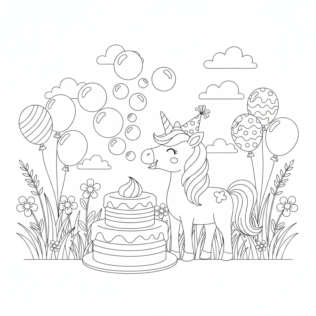 Joyfully Blowing Bubbles — Free Coloring Page for Kids