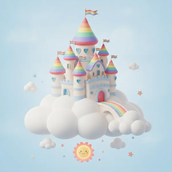 Castillo de ensueño sobre nubes — Dibujos de castillos para Colorear — Gratis para Imprimir