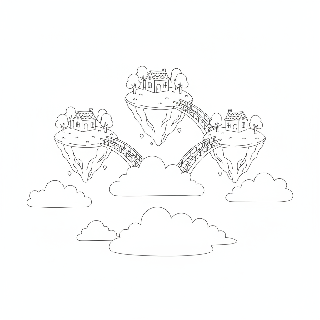 Whimsical Floating Islands — Free Coloring Page for Kids