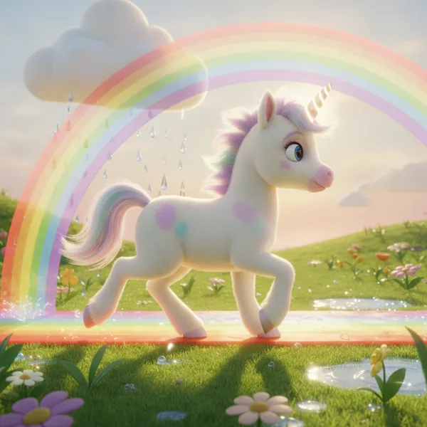 Whimsical Unicorn Trotting on a Rainbow — Free Coloring Page for Kids
