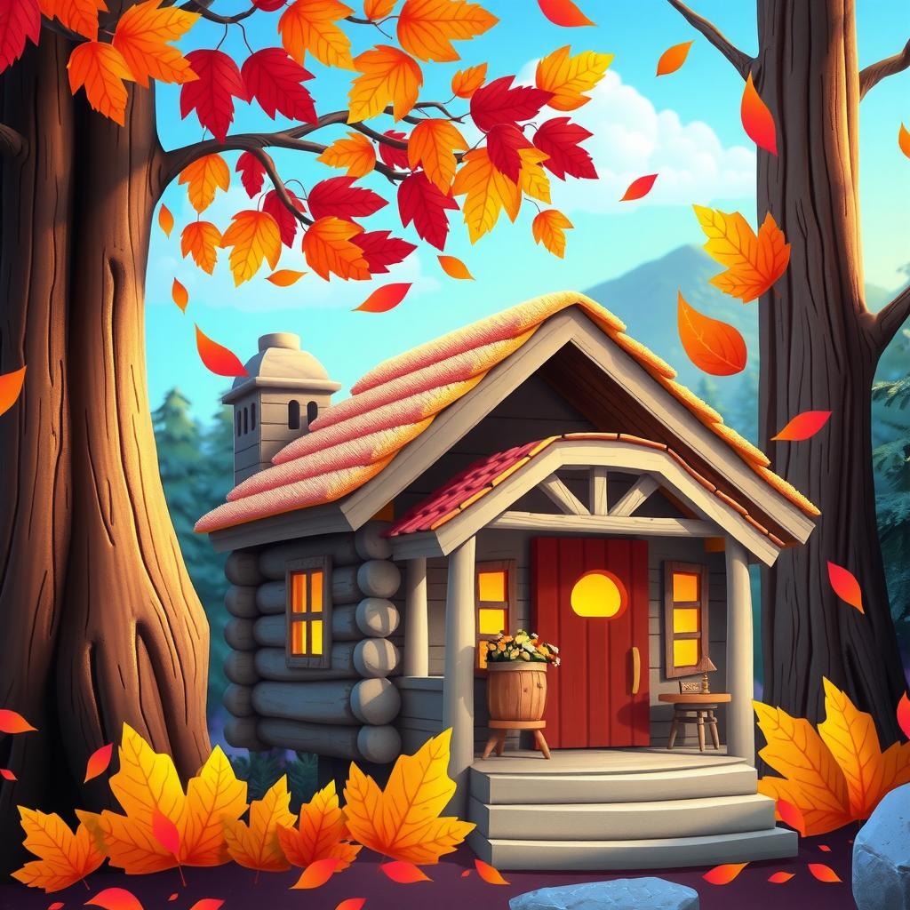 Rainbow Cabin Coloring Page