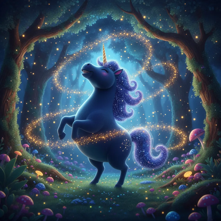 Whimsical Blue Unicorn in a Magical Forest — Free Coloring Page for Kids