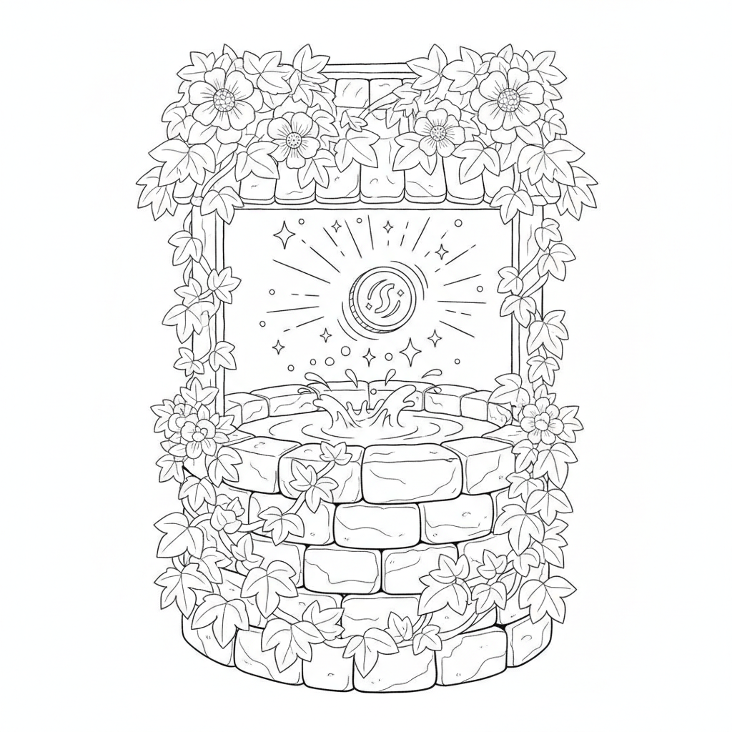 Poético Pozo de Deseos Arcoíris — Dibujos para Colorear Gratis