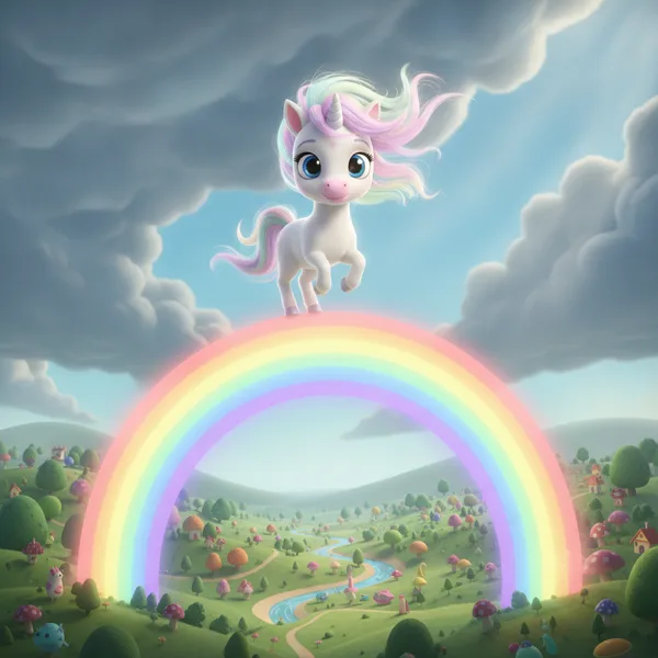 Whimsical Unicorn on a Rainbow — Free Coloring Page for Kids