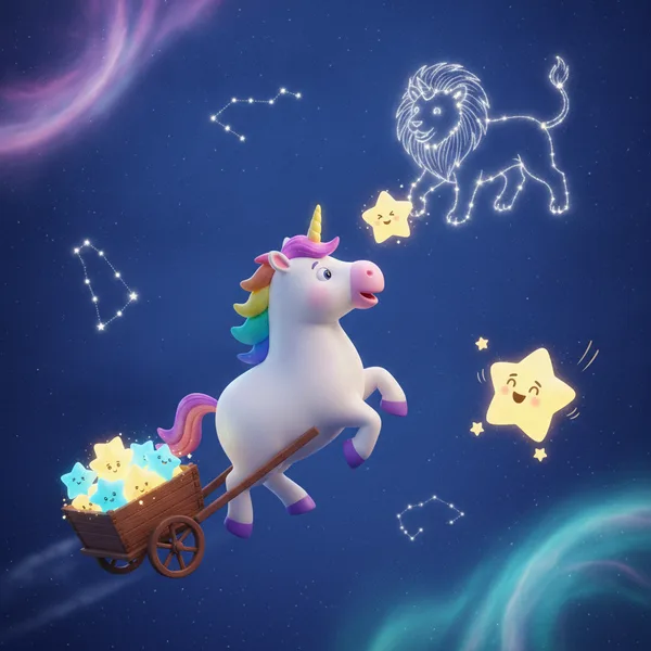 Unicornio con carro de estrellas — Dibujos de unicornios para Colorear — Gratis para Imprimir