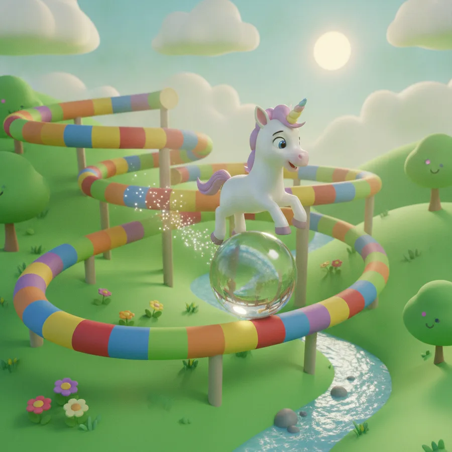 Dieses bezaubernde Ausmalbild zeigt ein verspieltes Einhorn auf einer bunten Rutsche, mit einfachen Bereichen wie dem Himmel und dem Gras, während die Details des Einhorns eine unterhaltsame Herausforderung bieten.