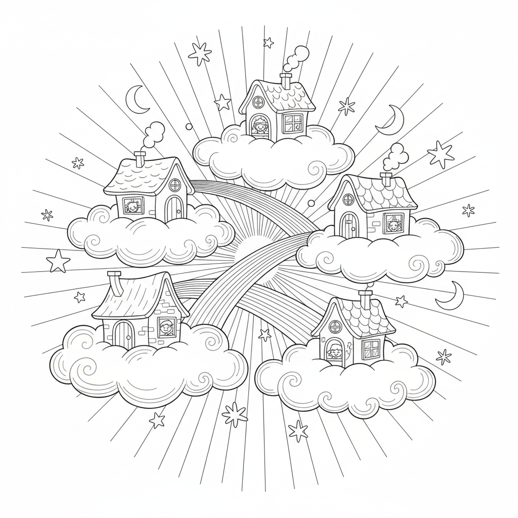 Fluffy Cloud Adventure — Free Coloring Page for Kids coloring page