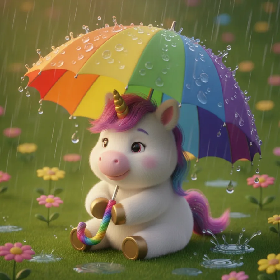 This charming unicorn sits under a rainbow umbrella with easy-to-color flowers around it. The raindrops add a fun twist, making it an enjoyable challenge.