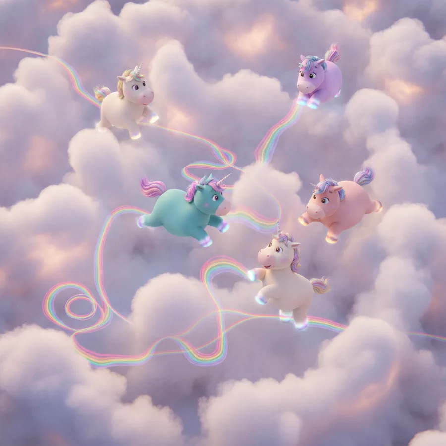 This delightful coloring page features five unicorns frolicking in the clouds, making it easy for little ones to color the larger areas. The intricate rainbow patterns offer a delightful challenge for older kids.
