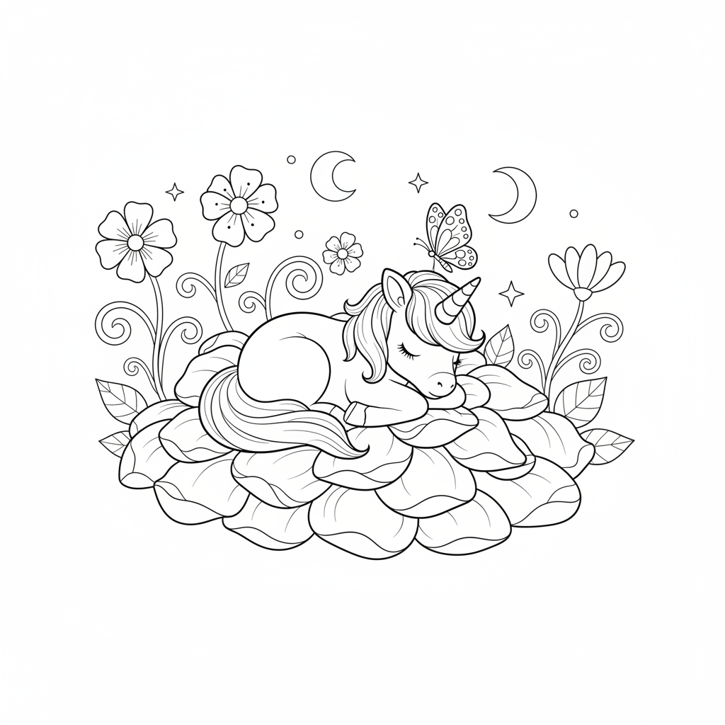Baby Unicorn Nap — Free Coloring Page for Kids coloring page