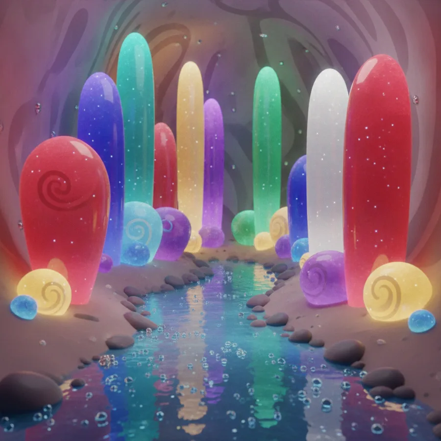 Esta escena encantadora cuenta con pilares brillantes y orbes luminosos, lo que la hace divertida y fácil de colorear. El tranquilo arroyo ofrece un desafío agradable para niños mayores.