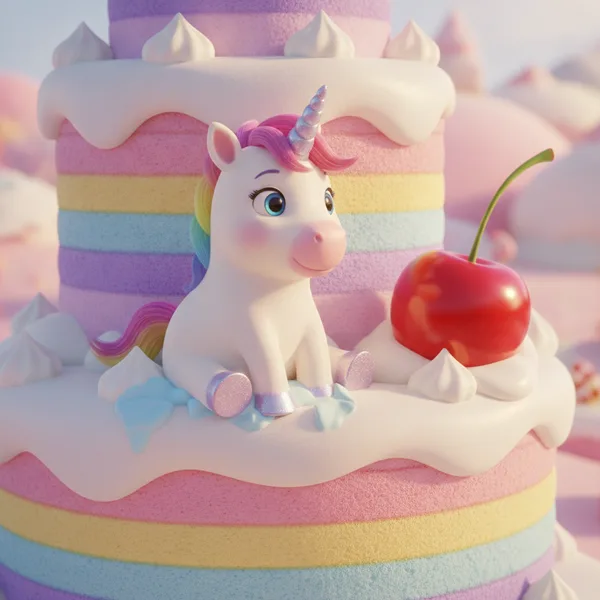 Cute Unicorn on a Rainbow Layer Cake — Free Coloring Page for Kids