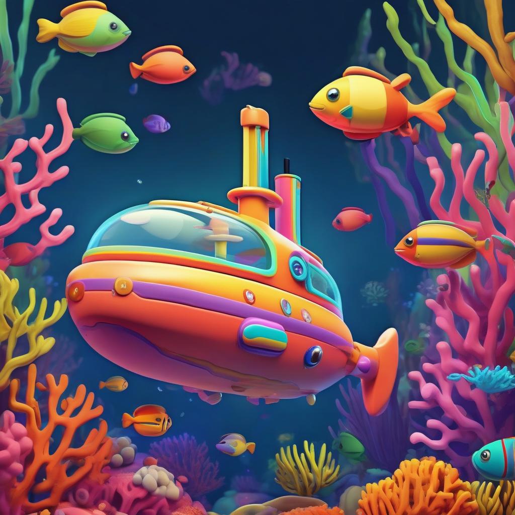 Rainbow Submarine Coloring Page