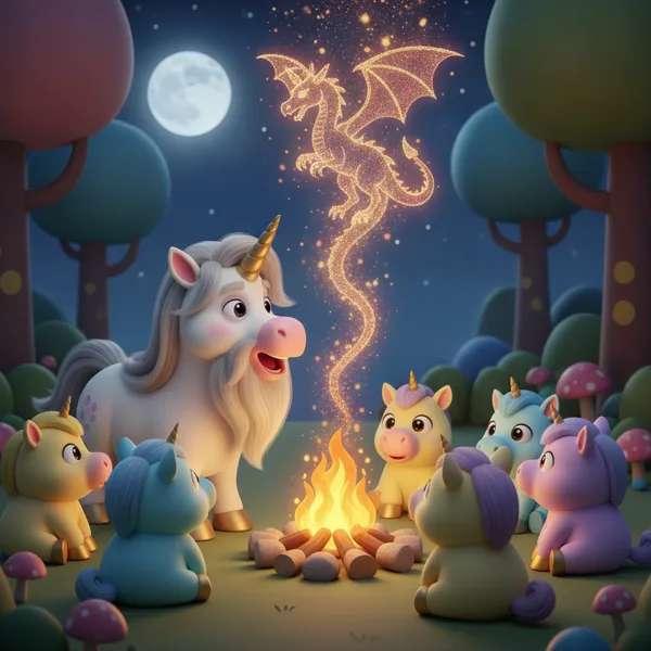 Unicornios Mágicos alrededor de una Fogata — Gratis para Imprimir