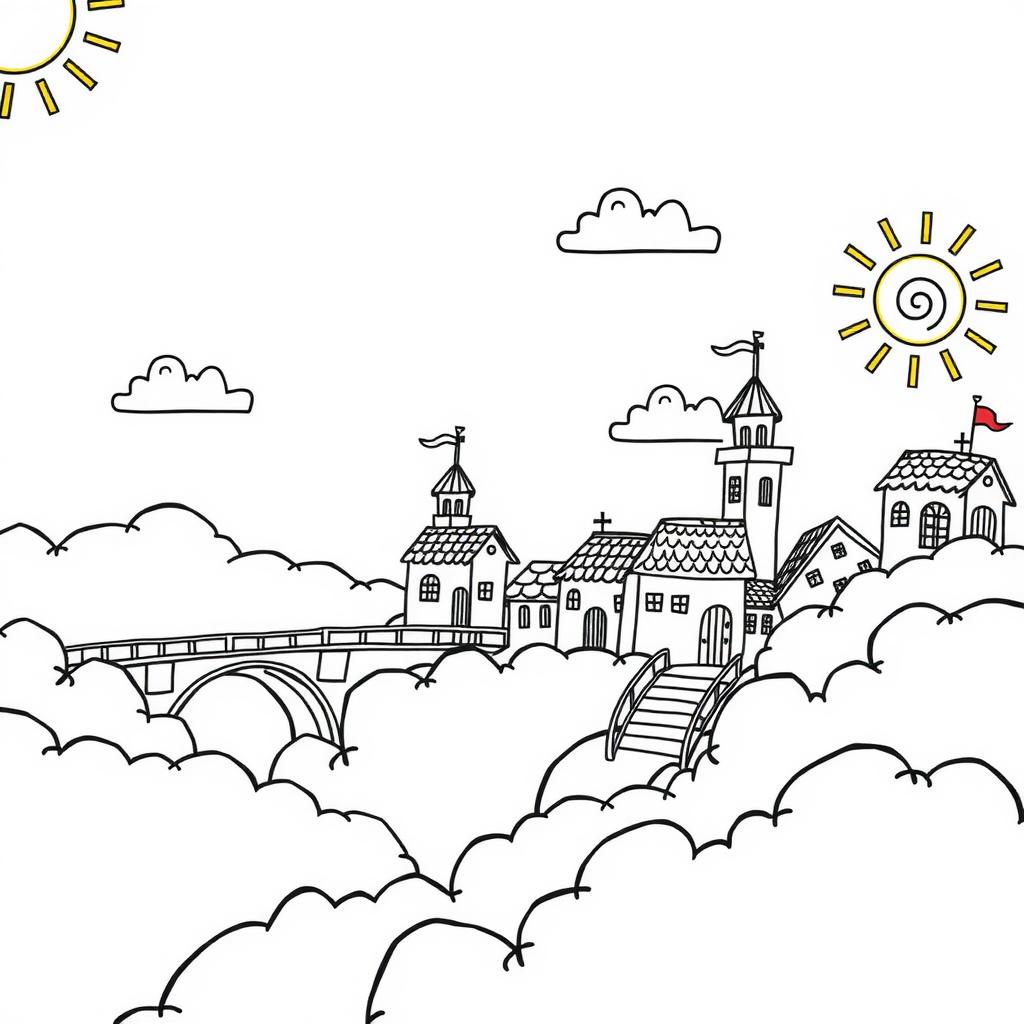 Colour Cloud Village Coloring Page coloring page