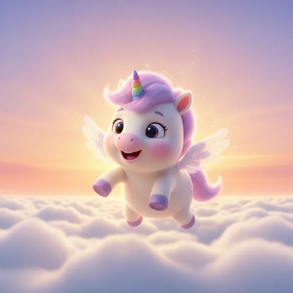 Cute Unicorn Flying Above Clouds — Free Coloring Page for Kids