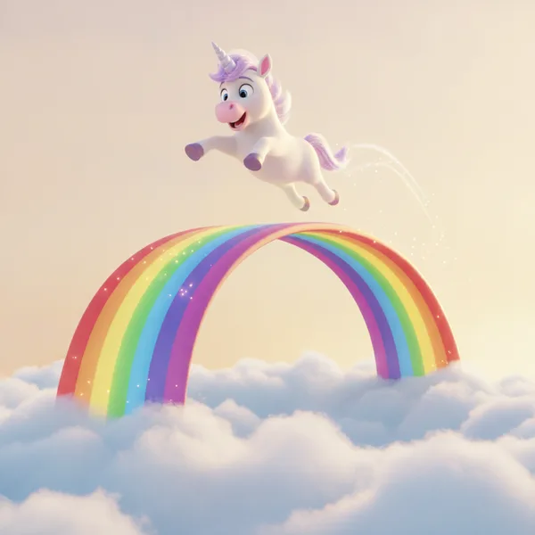Cheerful Unicorn Leaping Over a Rainbow — Free Coloring Page for Kids