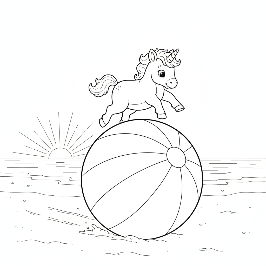Surprised Unicorn on a Beach Ball — Free Coloring Page for Kids