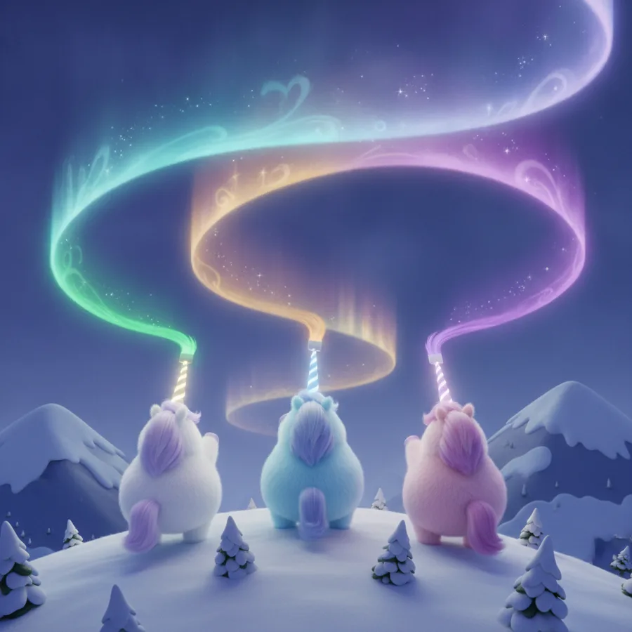 Cette scène magique présente trois licornes duveteuses, faciles à colorier avec de grandes sections. Les traînées de lumière seront plus difficiles, mais elles offrent une belle occasion d'expérimenter avec les couleurs.