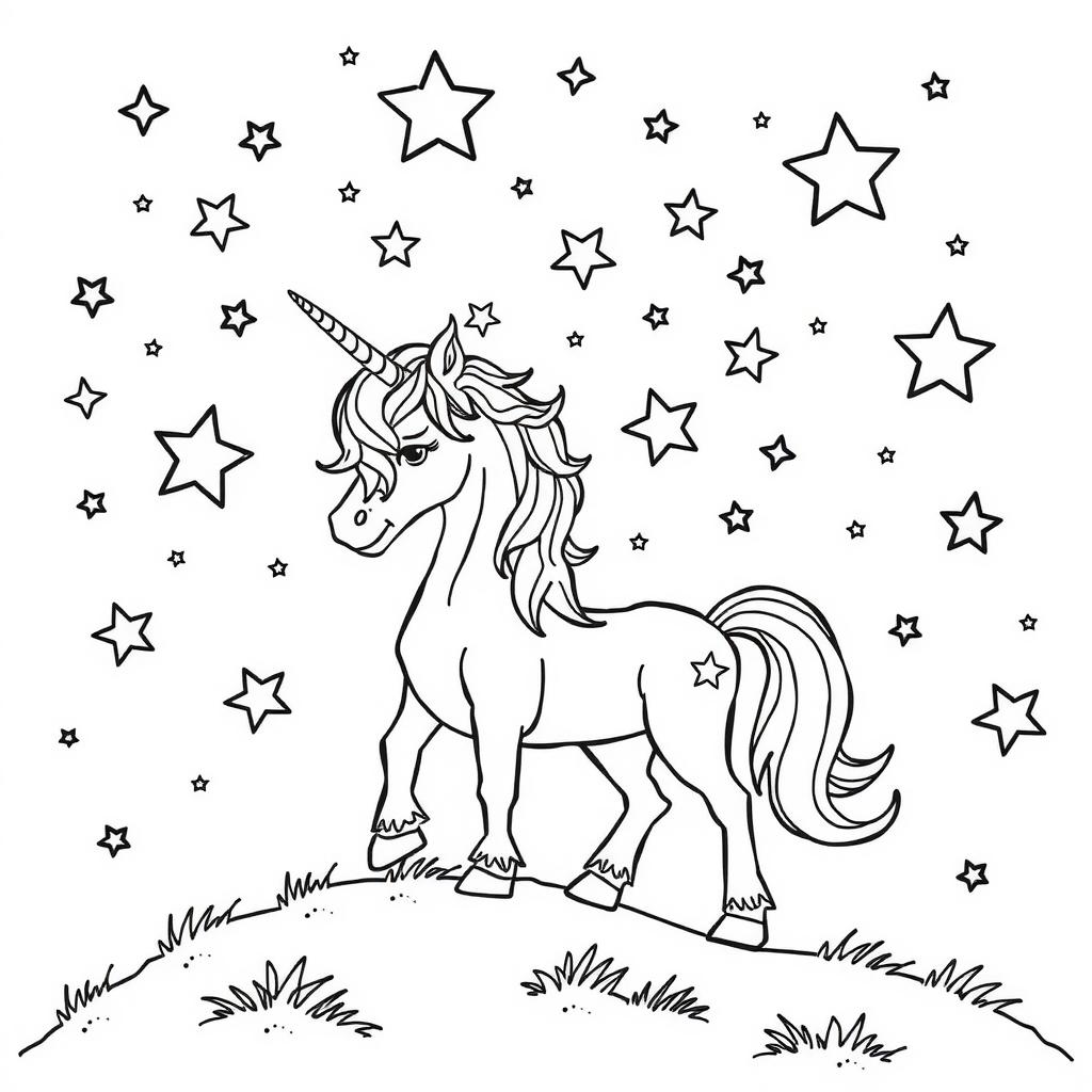 Galaxy Unicorn Night — Free Coloring Page for Kids coloring page