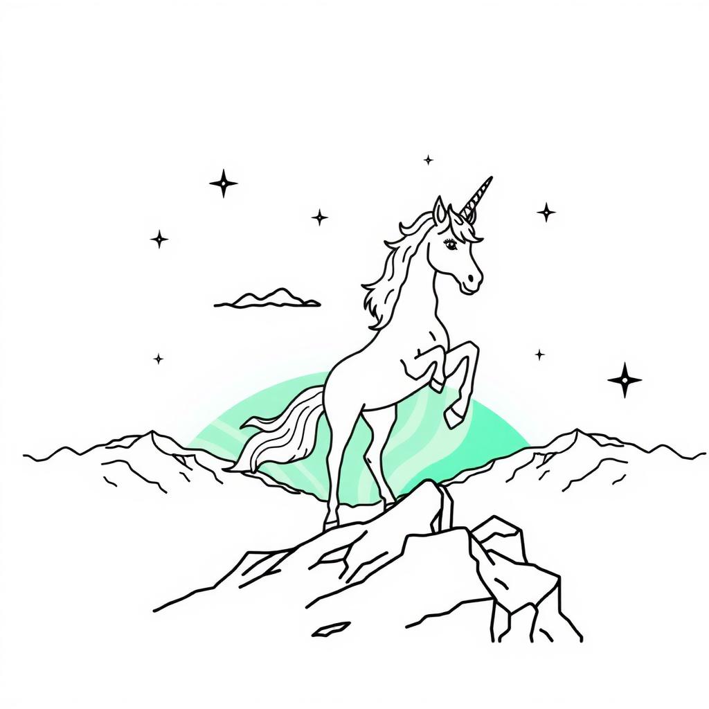 Majestic Unicorn on Snowy Peak — Free Coloring Page for Kids coloring page