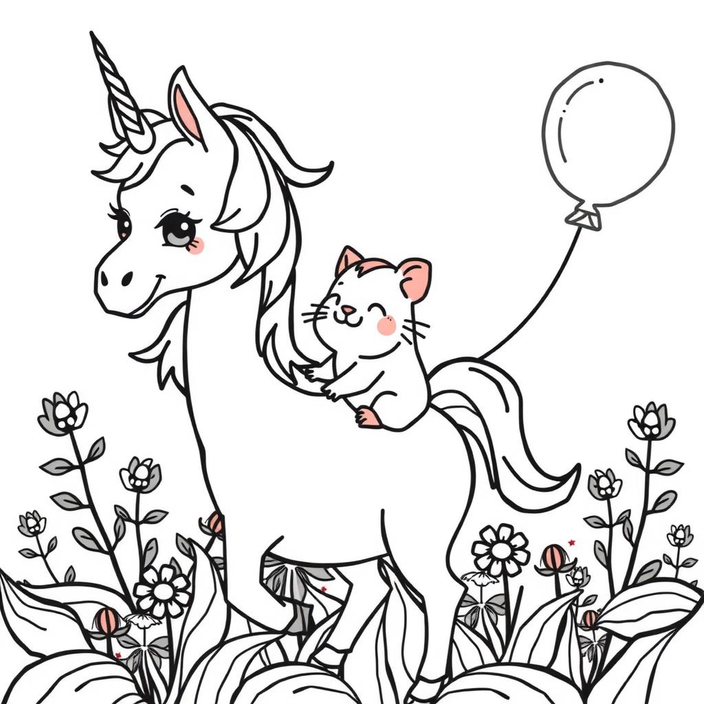 Unicorn and Pet Hamster — Free Coloring Page for Kids coloring page
