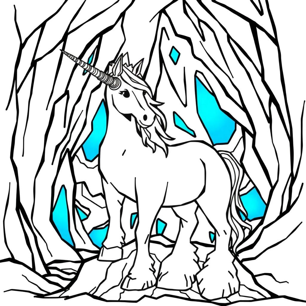 Magical Crystal Cave for Kids — Unicorn Coloring Page coloring page