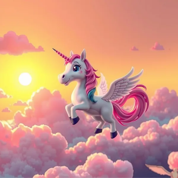 Winged Unicorn in the Clouds — Free Coloring Page for Kids