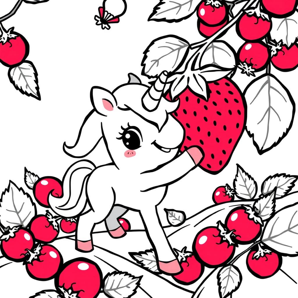 Strawberry Unicorn — Free Coloring Page for Kids coloring page
