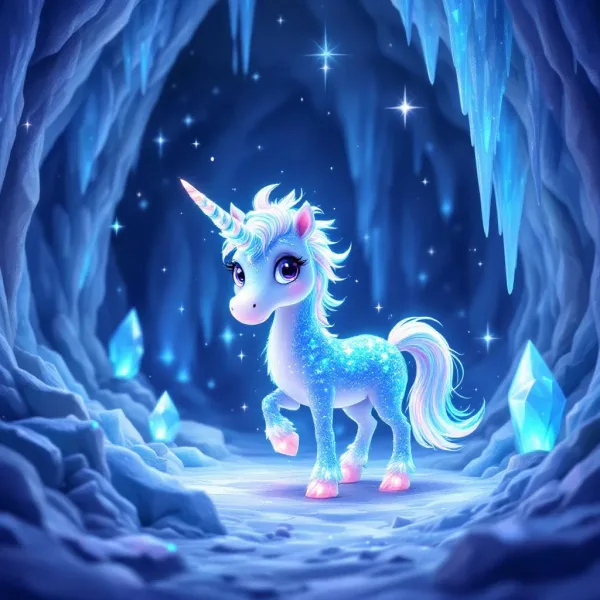 Magical Crystal Cave for Kids — Unicorn Coloring Page